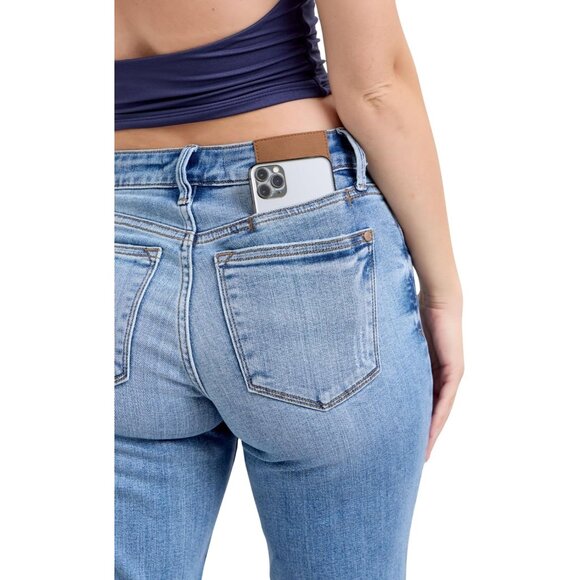 Women's Slim Fit Jeans Cotton Blend Mid-Rise Vintage Wash Cell Phone Pocket - Picture 5 of 5